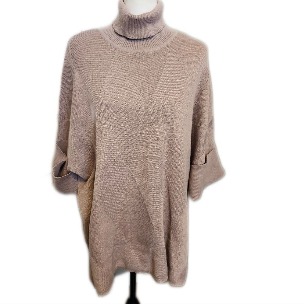 Umgee Oversized Batwing Sleeve Dusty Mauve Pink, Turtleneck Sweater, M